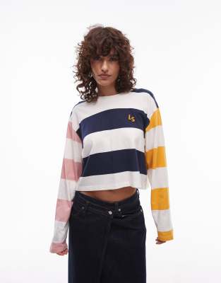 Levi's Cropped Rugby Stripe Logo Top In White