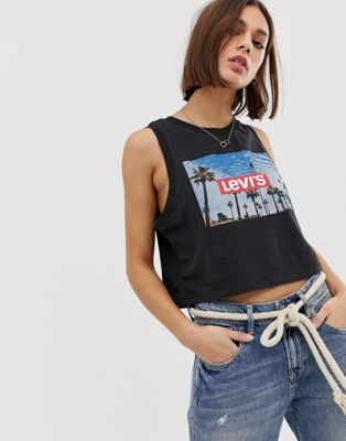 cropped tank top with photo graphic 