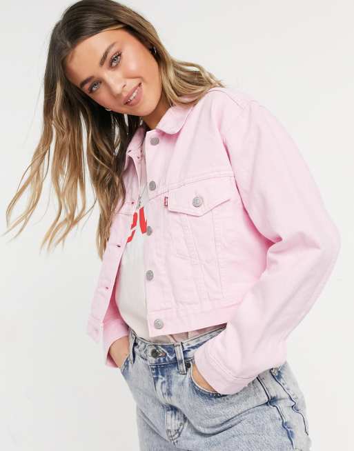 Levi's cropped trucker jacket in light pink | ASOS