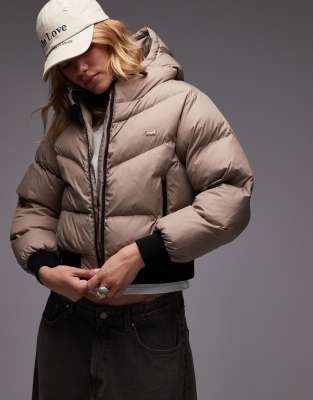 Levi's - Cropped Western-Pufferjacke in Taupe-Braun
