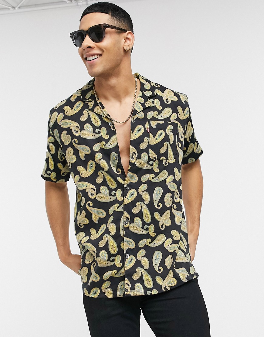 Levi's - Cubano - Overhemd met paisleyprint, reverskraag en korte mouwen in zwart