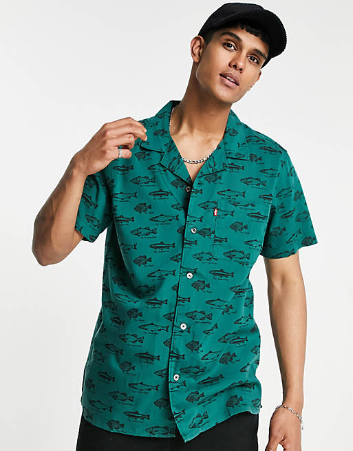 Levi's cubano shirt serunai print shirt in forest blume green | ASOS