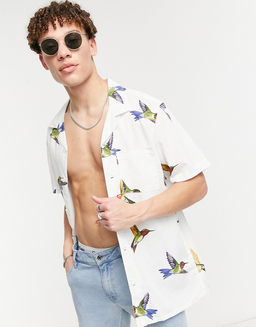 Levi's cubano short sleeve hummingbird print shirt in bright white