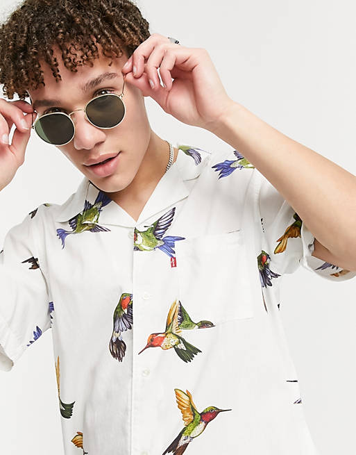 Levi's cubano short sleeve hummingbird print shirt in bright white | ASOS