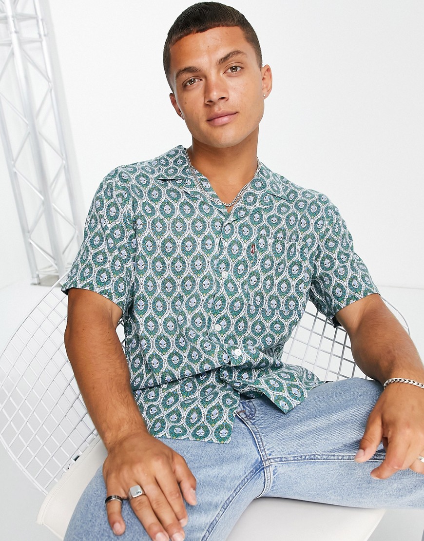 Levi's cubano short sleeve landscape print revere collar shirt in green