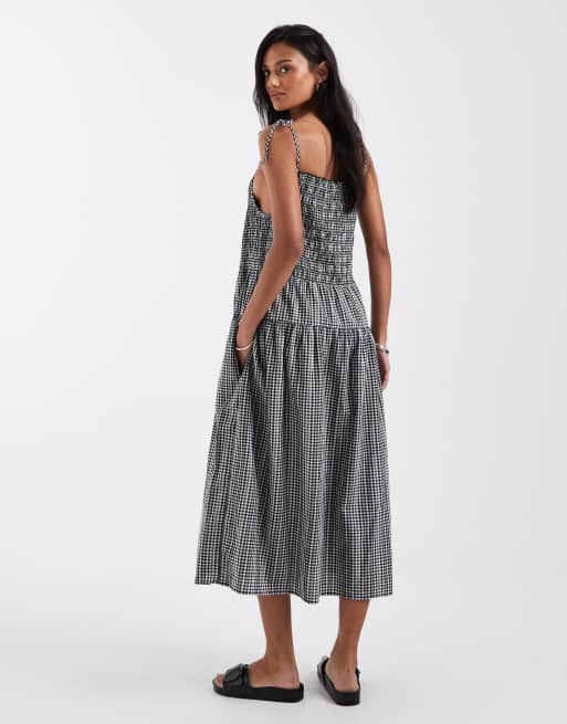 Levi's – Czarna marszczona sukienka letnia mini ze wzorem w kratę, 2 z 4