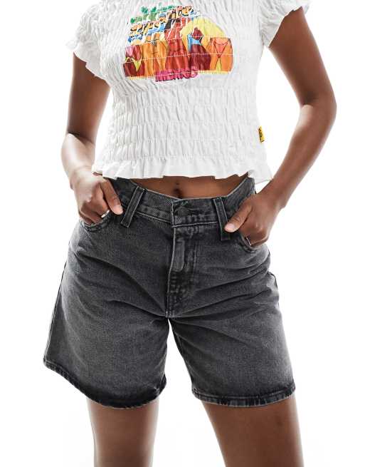 Levi's high waisted baggy denim shorts in washed black
