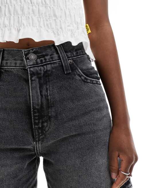 Levi's high waisted baggy denim shorts in washed black