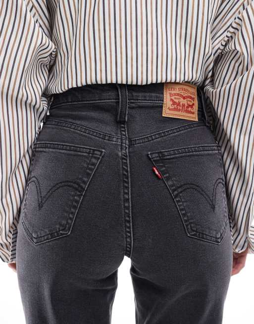 Levi's – Czarne mom jeans z wysokim stanem i efektem sprania, 4 z 6