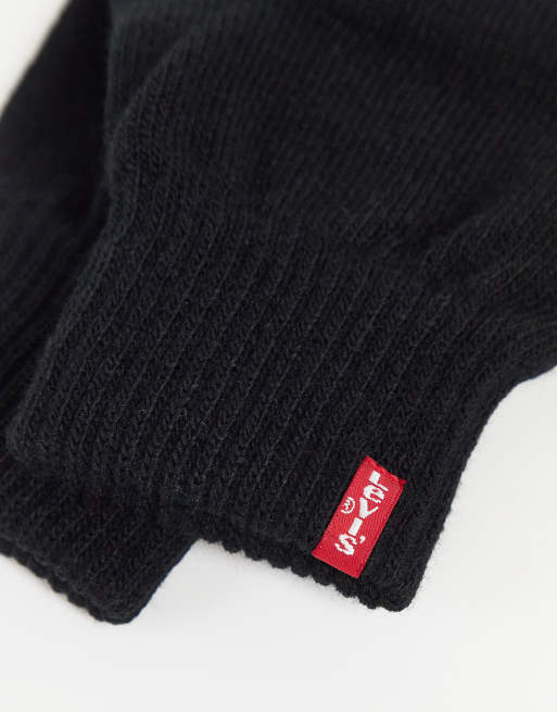 Levi's – Czarne rękawiczki z czerwoną naszywką dostosowane do ekranów dotykowych, 3 z 4