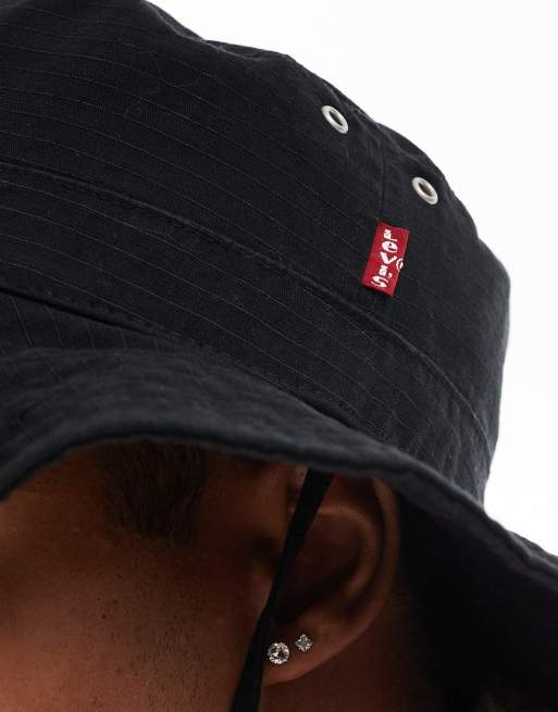 Levi's – Czarny kapelusz typu bucket w stylu fisherman z logo, 3 z 4
