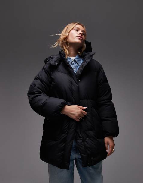 Levi's western midi puffer coat in black