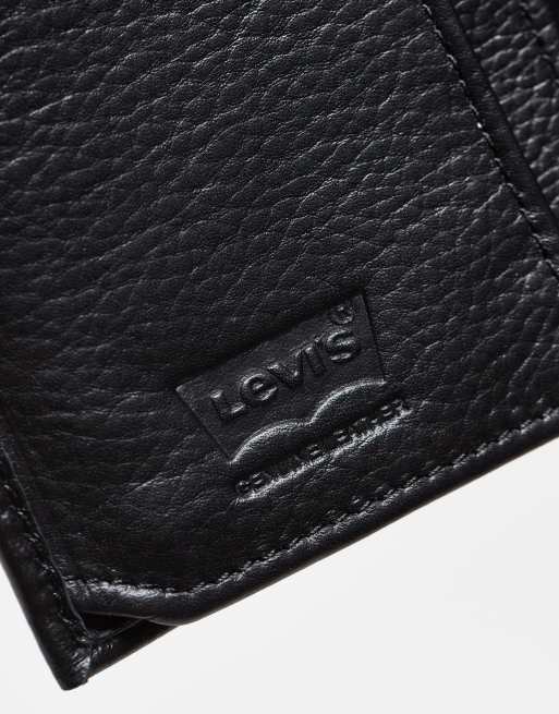 Levi's – Czarny skórzany portfel z przegródką na monety i logo, 2 z 4