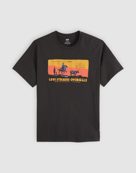 Levi's – Czarny T-shirt o luźnym kroju z grafiką z kowbojem - view 1