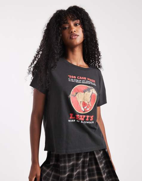 Levi's – Czarny T-shirt o pudełkowym kroju z kowbojską grafiką z logo - view 1