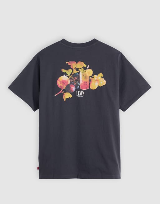 Levi's – Czarny T-shirt oversize z nadrukiem koktajlu owocowego i logo w stylu vintage na plecach