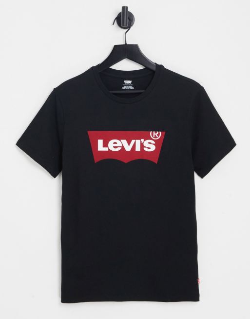 Levi's – Czarny T-shirt z logo w kształcie nietoperza