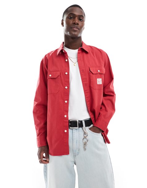 Levi's – Czerwona klasyczna koszula w stylu roboczym z diagonalu - view 1