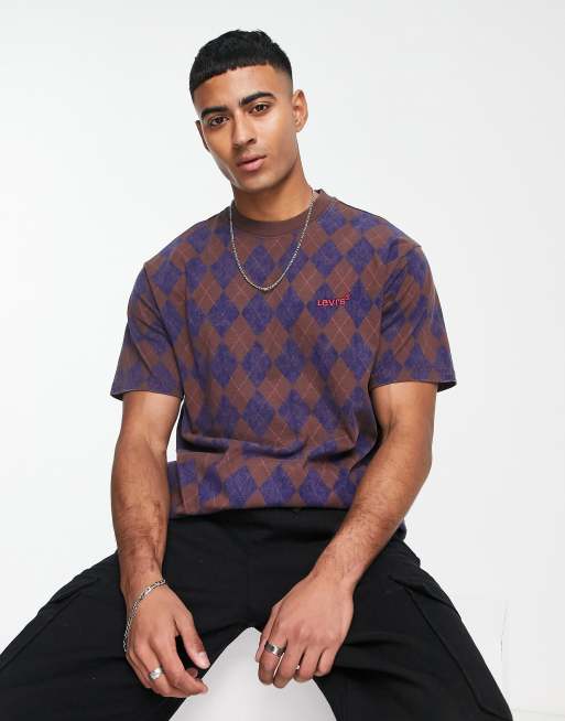 Levi's – Czerwono-niebieski T-shirt we wzór w szachownicę z logo