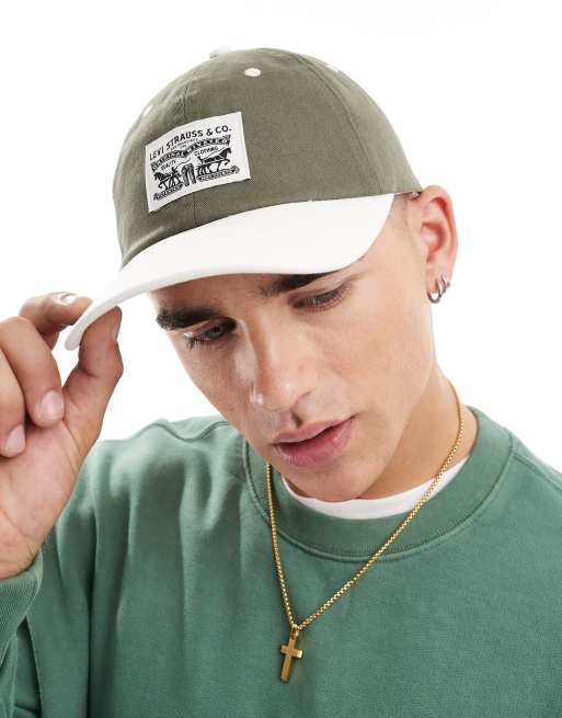 Levi's – Dad-Vintage-Kappe in Grün/Cremeweiß mit Logo