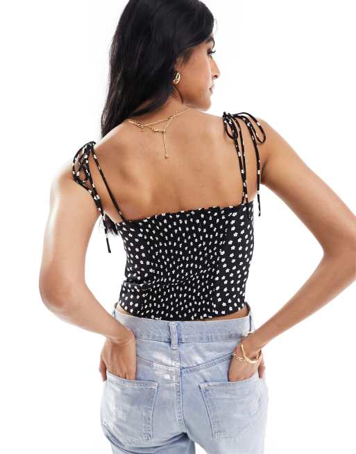 Levi's daisy print smocked cami in black