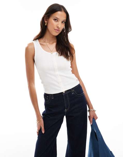Levi's - Débardeur boutonné sur le devant en maille pointelle - Écru - view 1