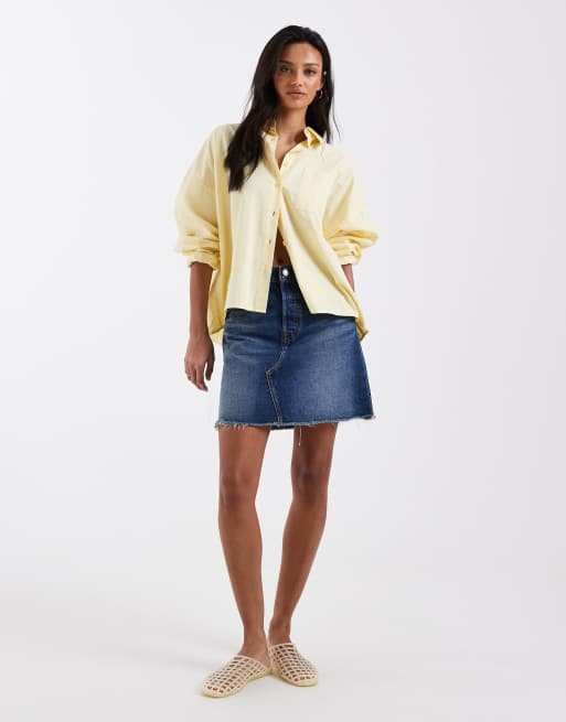 Levi's - Deconstructed denim mini rok in donkere wassing, 3 van 5