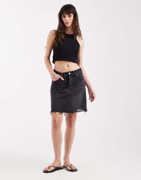 Levi's - Deconstructed denim mini rok in zwart met wassing - view 1