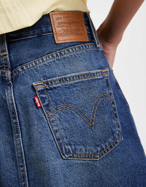 Levi's deconstructed denim mini skirt in dark wash, 5 of 5