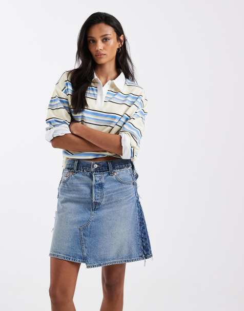 Levi's deconstructed denim mini skirt in light wash blue - view 1