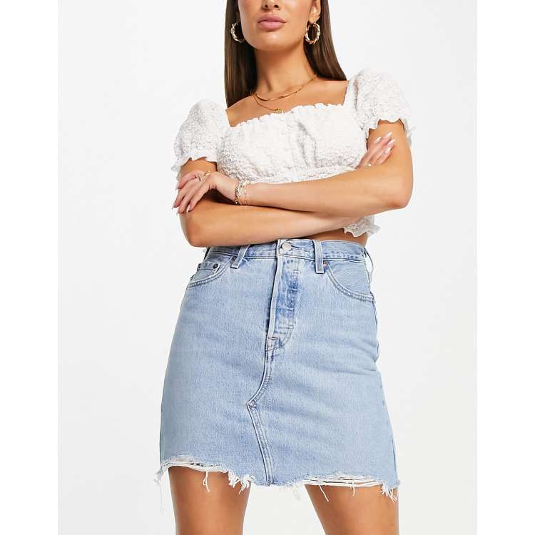 Levi's deconstructed iconic skirt in light wash blue | ASOS