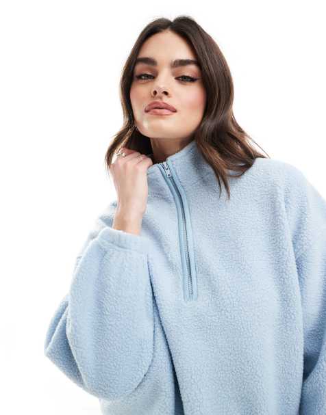 Levi's Delta half zip sherpa borg sweatshirt in light blue - view 1