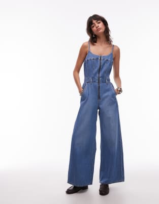 Levi's denim bustier jumpsuit in mid wash-Blue