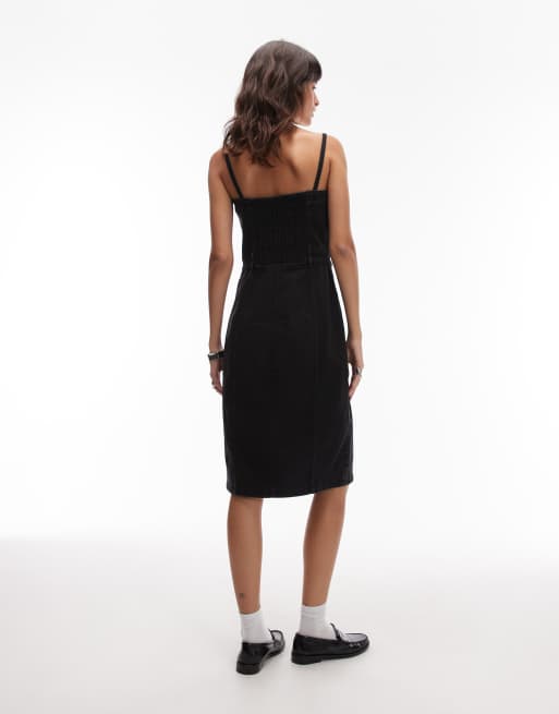 Levi's denim bustier midi dress in black, 3 of 4