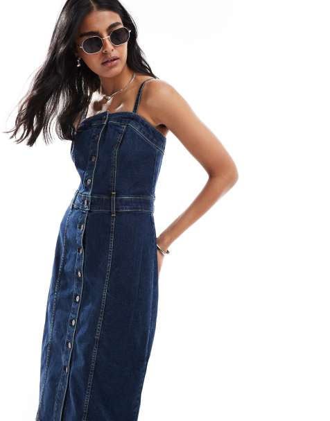 Levi's denim bustier midi dress in dark blue - view 1