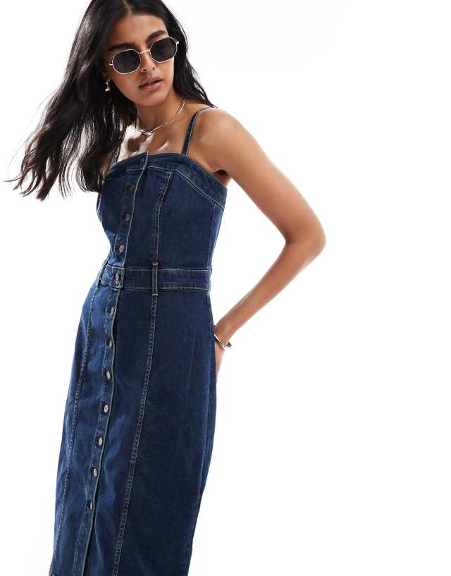 levi's denim bustier dress midi in dark blue Waist Size:40 The Love Witch (2016) oriental kimono Levi's seamed bustier Machine wash cold Hang