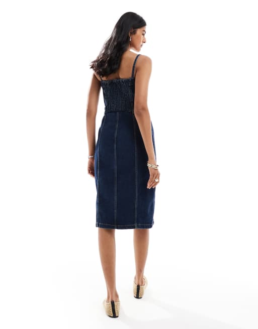 Levi's denim bustier midi dress in dark blue, 3 of 4