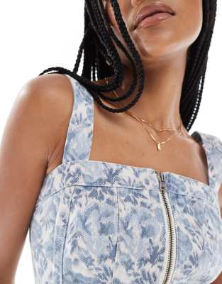 Levi's Sculpted Medium Wash Floral Bustier Top In Blue