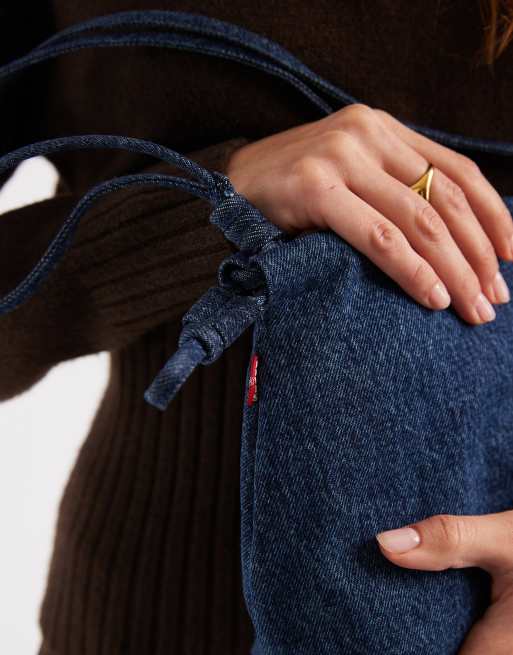 Levi's denim drawstring crossbody bag in blue, 4 of 4