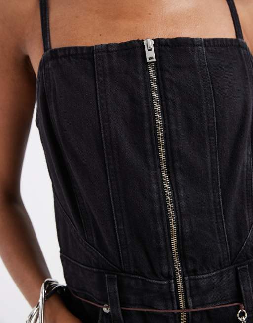 Levi's denim jumpsuit met naden en rits in donkerblauw, 3 van 4