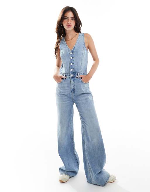 Levi's - Denim jumpsuit met wijde pijpen en gilet in middenblauw