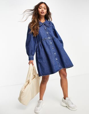 Levi's - Denim jurk met kraag met ruches in indigo | ASOS