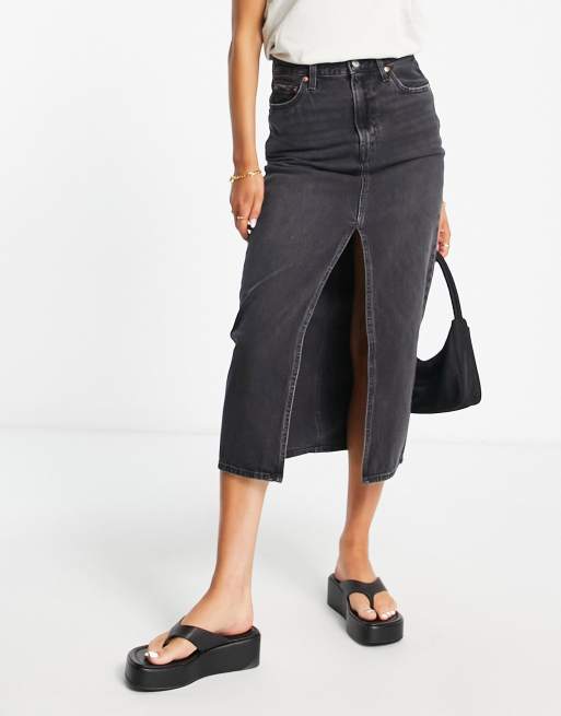 Levi's - Denim midirok met split voor in verwassen zwart