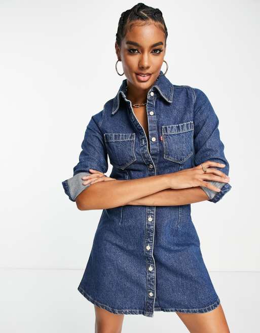 Levi s denim mini dress in dark wash