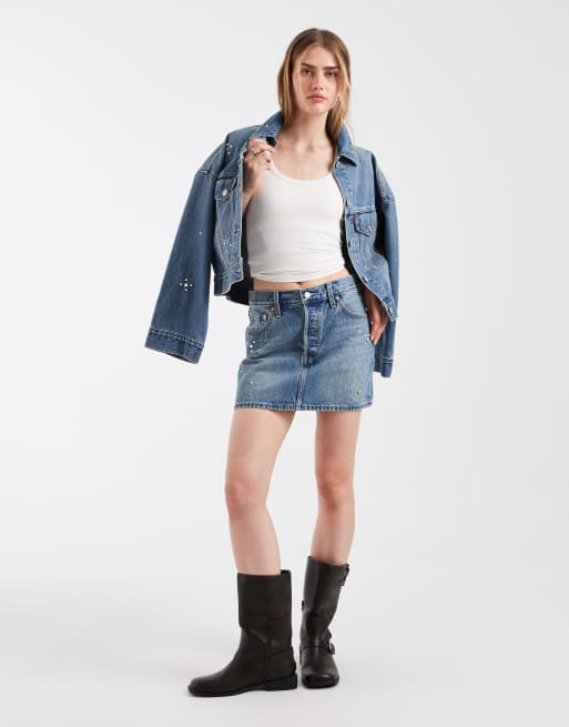 Levi's denim mini embellished co-ord skirt in light blue, 2 of 5