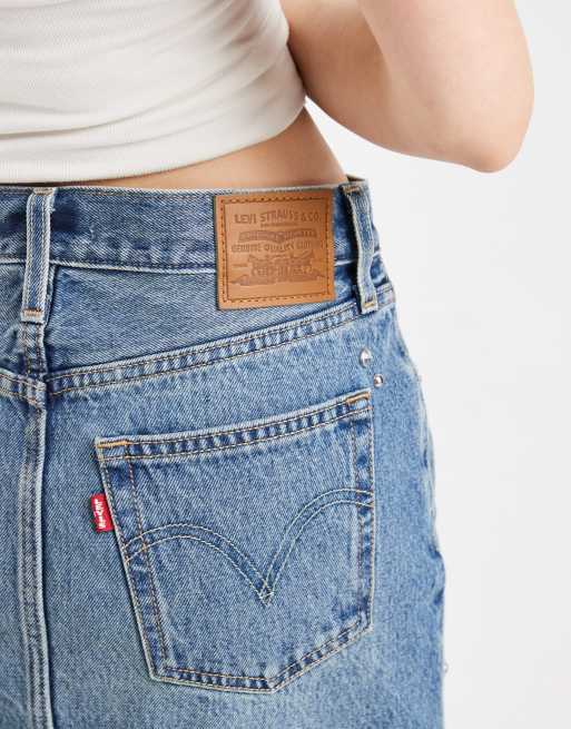 Levi's denim mini embellished co-ord skirt in light blue, 3 of 5