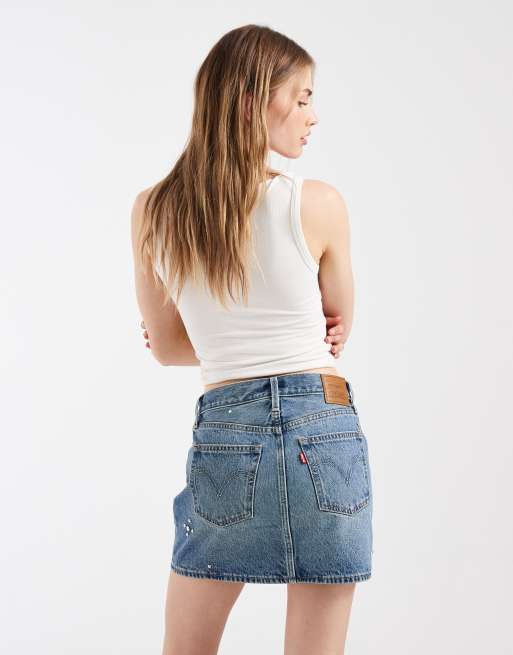 Levi's denim mini embellished co-ord skirt in light blue, 4 of 5
