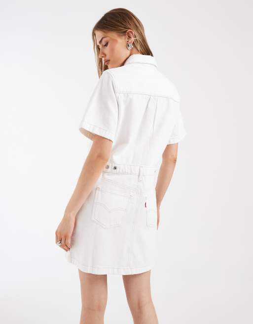 Levi's - Denim mini overhemdjurk met knoopsluiting in wit, 4 van 4