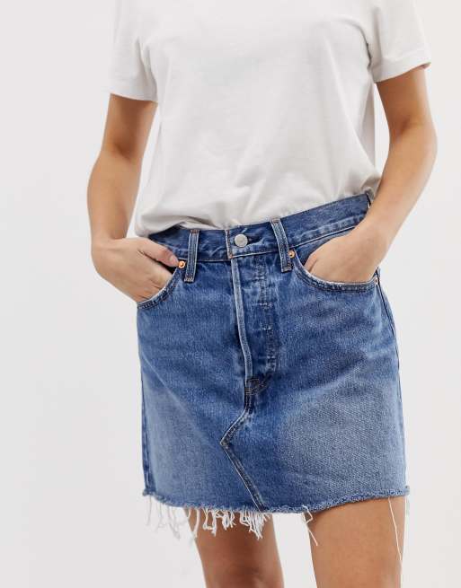 Levi s denim mini skirt with raw hem