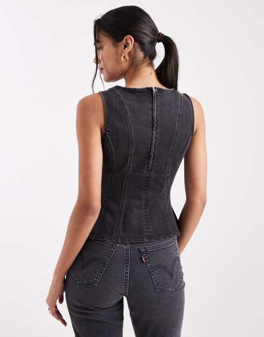 Levi's denim peplum top in black, 2 of 4
